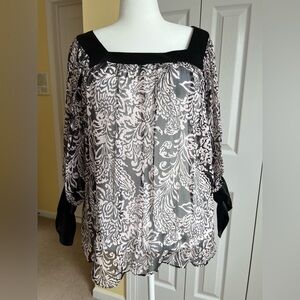 Karen Kane Sheer Black and White Floral Blouse (XL)